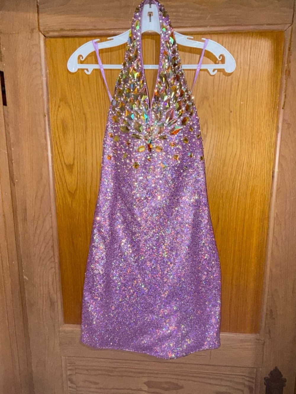 Vienna Prom Glitter Halter Midi Dress with Crystal Embellishments - Pink